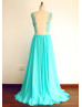 Blue Lace Chiffon Long Prom Dress